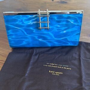 Kate Spade Ocean Blue Clutch with Gold Accents Pool Part